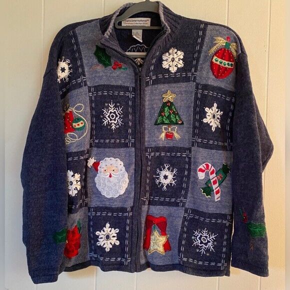 Tiara International Sweater Women’s Small Blue Christmas Embroidered Holiday - Picture 1 of 6